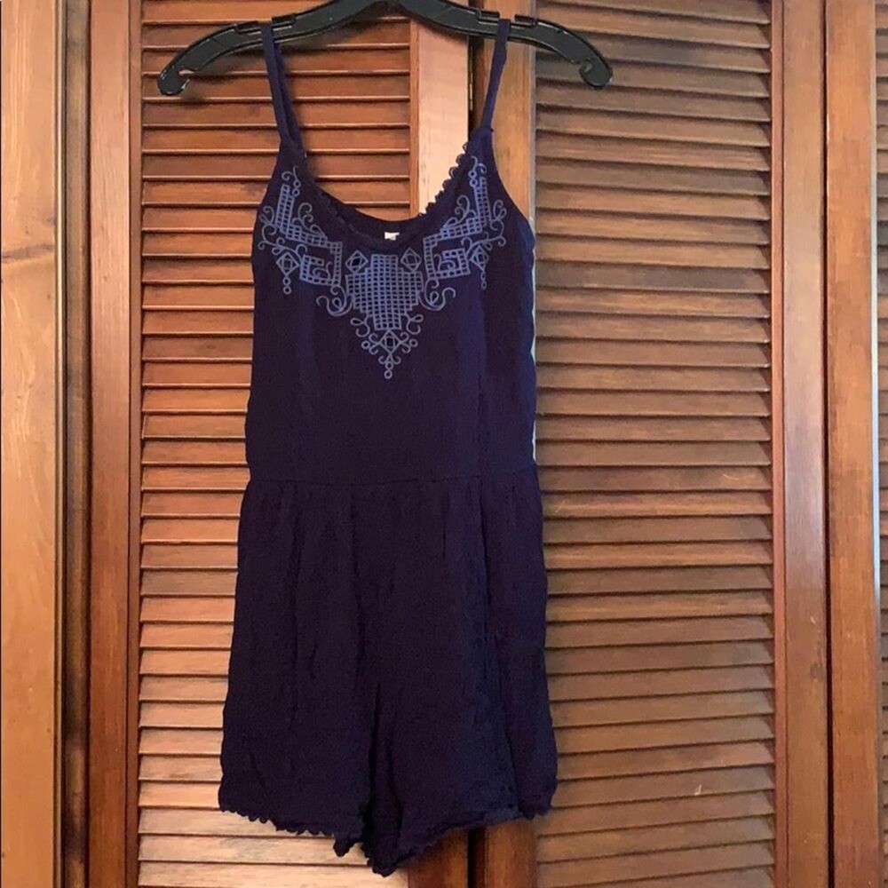 Xhilaration Womens XS Navy Embroidered Boho Romper Shorts Sleeveless NWT